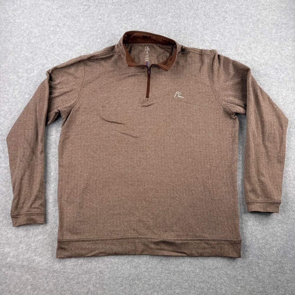 Rhoback Pullover Mens Large Saddle Brown Herringbone Jacquard Performance Q-Zip